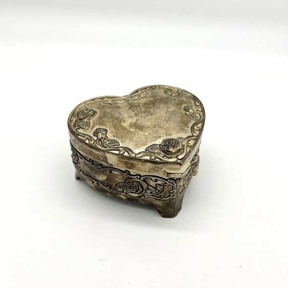 Regent Square Heart Trinket Box Silver‎ Plated Rose Floral Jewelry Keepsake - Picture 1 of 12